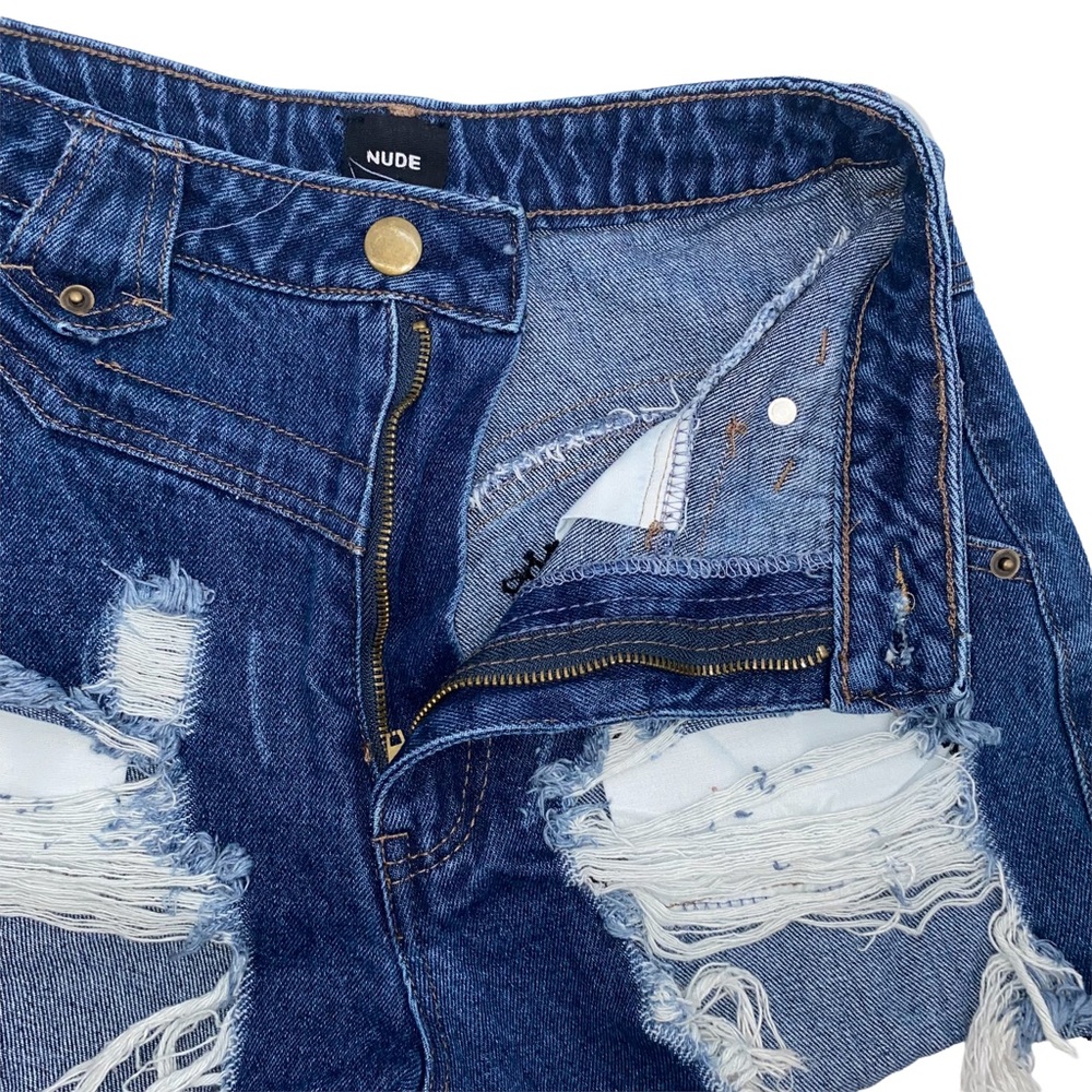 NUDE High Waist Distressed Cheeky Shorts, Size Small - Picture 8 of 11